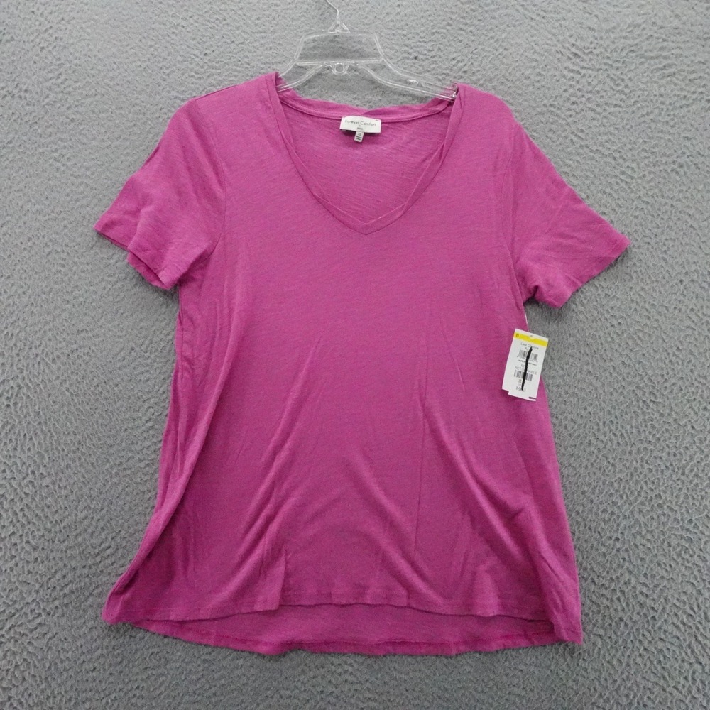 NYDJ Forever Comfort Womens V Neck Short Sleeve Slub T Shirt Pink XS NEW